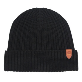 coach-merino-wool-rib-knit-embossed-brown-leather-black-beanie-hat-86553-1