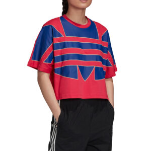 ADIDAS Cotton Loose Oversized Crop Graphic Pink Blue Top