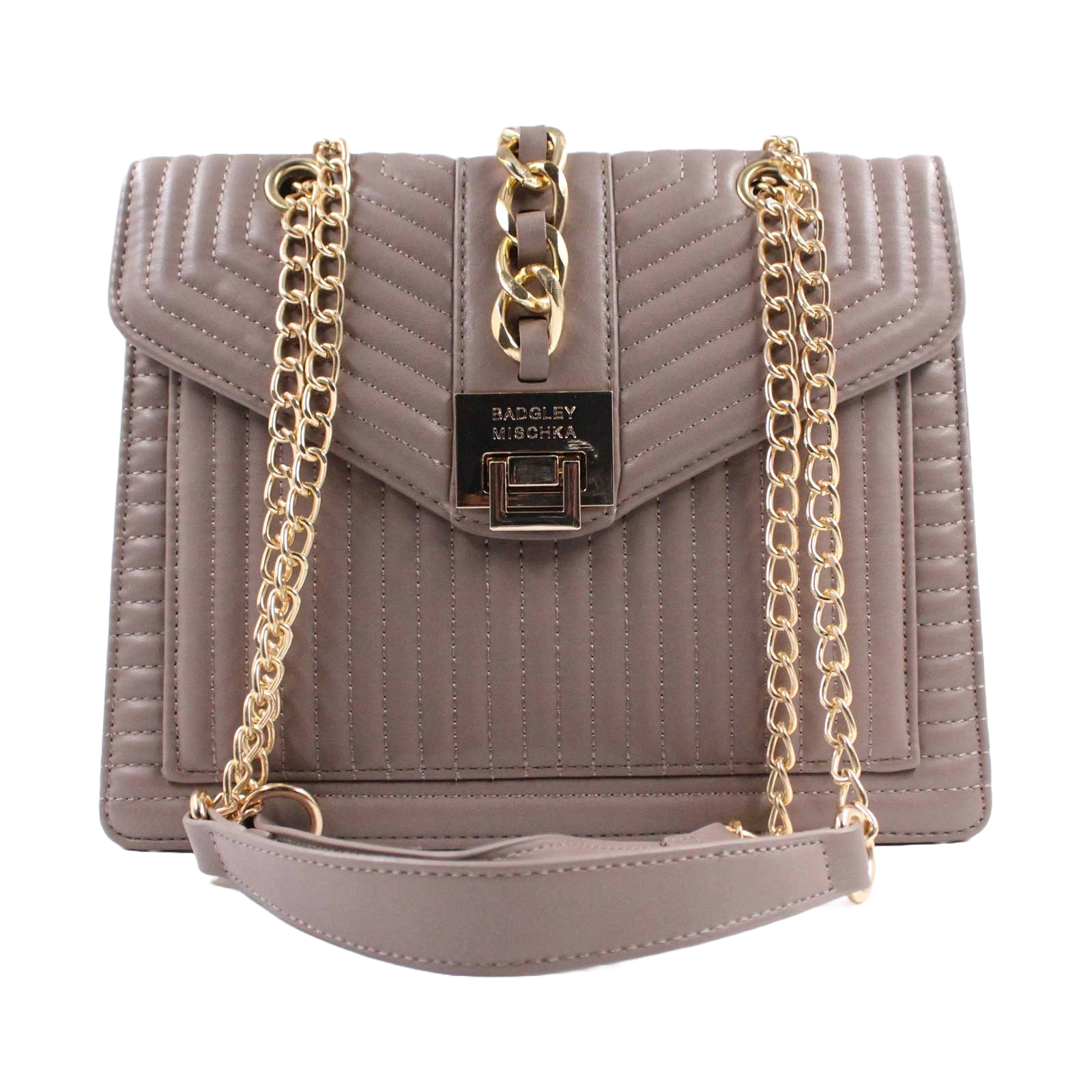 BADGLEY MISCHKA Quilted Crossbody Shoulder Gold Chain Taupe Bag