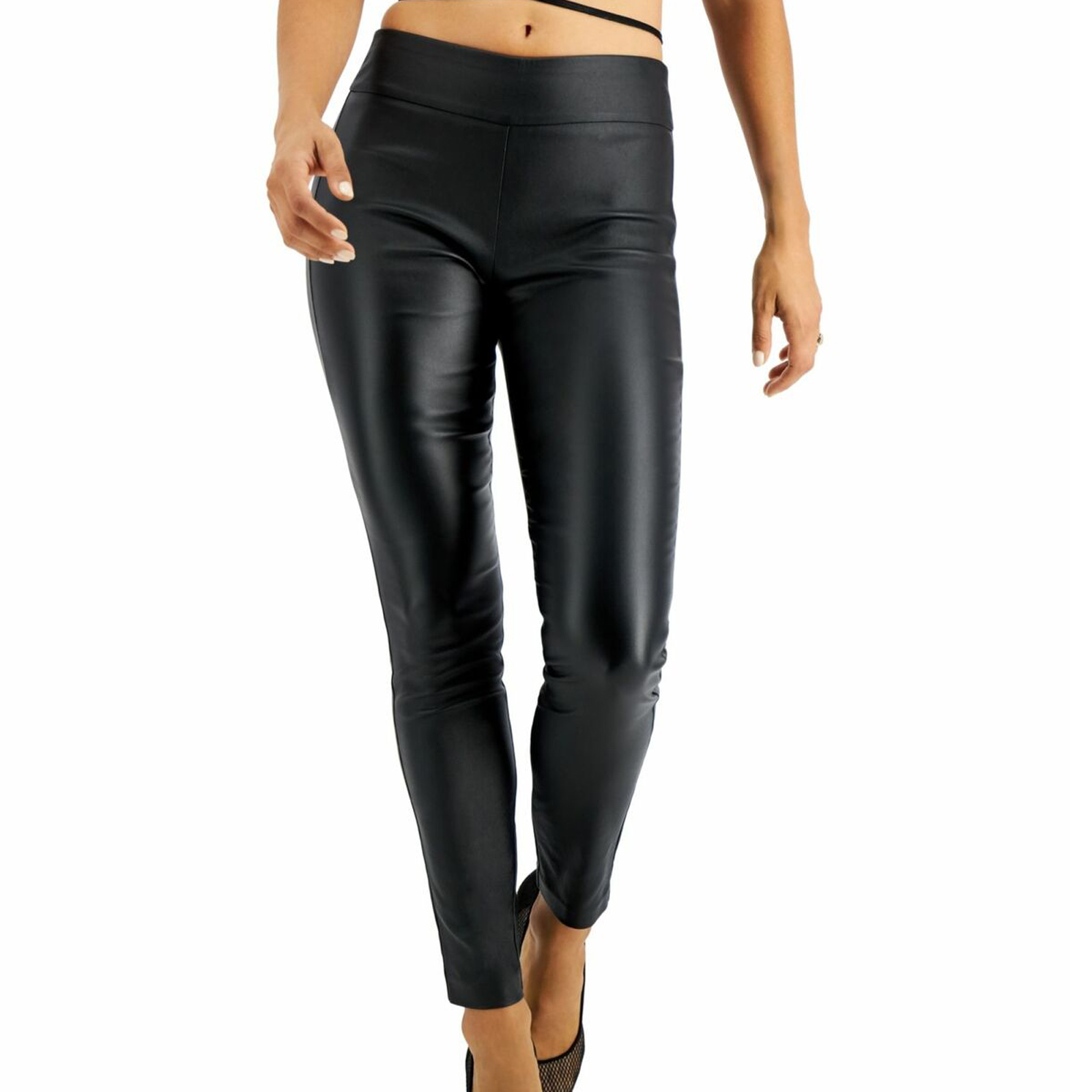 BAR III Pull-on Coated Evening Skinny Black Leggings