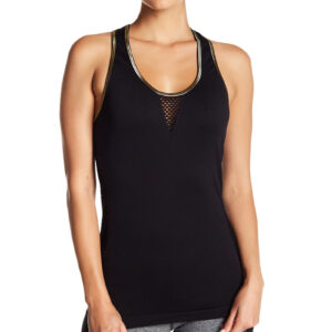 BEBE Sport Racerback Scoopneck Seamless Metallic Trim Top