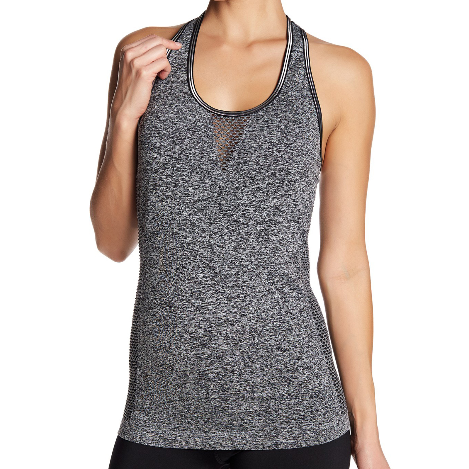 BEBE Sport Racerback Scoopneck Seamless Metallic Trim Top BEBE Sport Racerback Scoopneck Seamless Metallic Trim Top