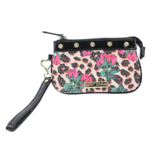 BETSY JOHNSON Sequin Pink Floral Beige Black Gold Wristlet
