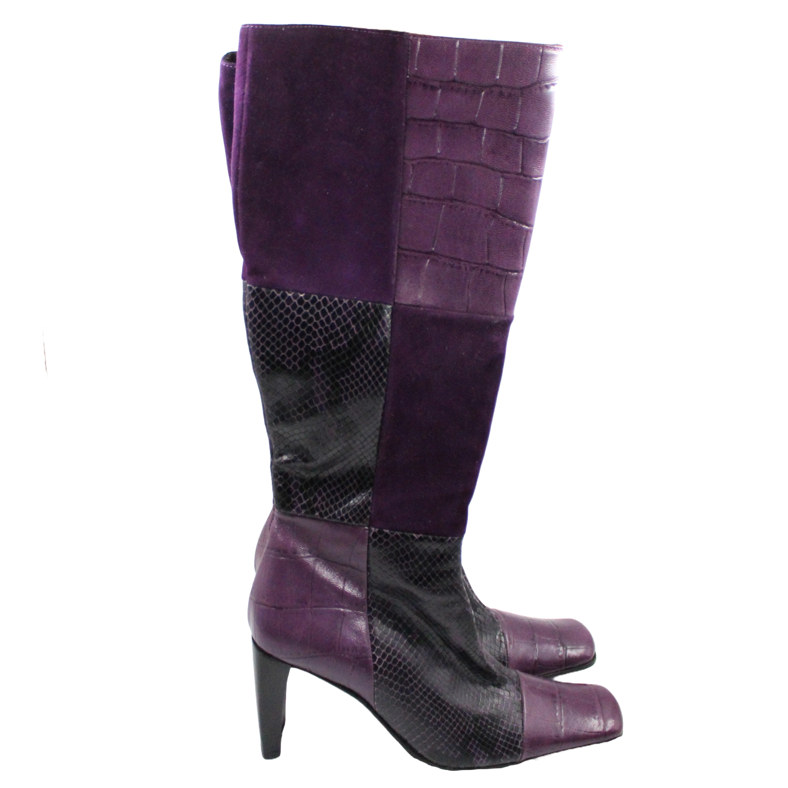 BROWNS Leather Suede Snakeskin Pattern Vintage Tall Purple Boots - Size 8