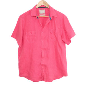 BRUNO NEW YORK Fitted Linen Casual Short Sleeve Salmon Pink Shirt - Large