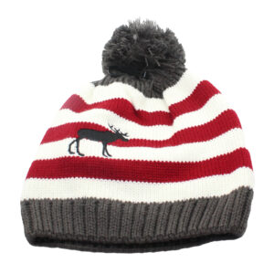 CANADA Moose Knit Red Multi-color Stripe Pompom Hat
