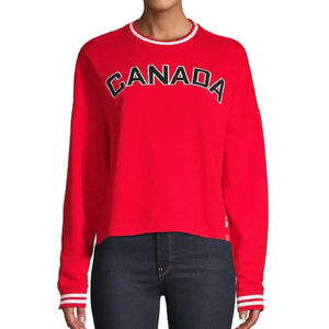 CANADA Olympic Collection Varsity Cotton Blend Pullover Red Crop Sweatshirt