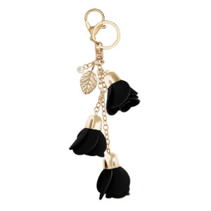 Black Floral Gold Tone Lobster Clasp Charm