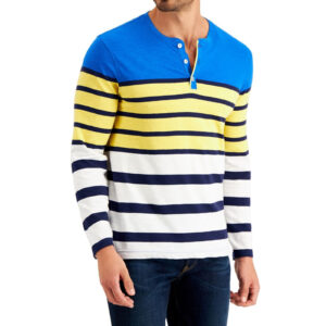 CLUBROOM Henley Cotton Crewneck Long Sleeve Striped Top