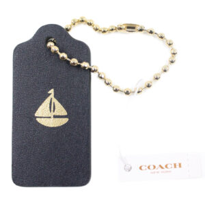 Coach Leather Gold Sailboat Fob Charm Navy Blue Hang Tag - 55703G