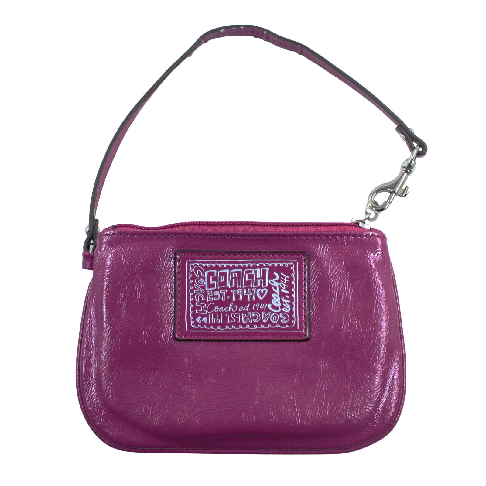 COACH Est. 1941 Glossy Zip Top Purple Wristlet Wallet