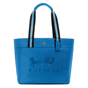 COACH Jes Horse & Carriage Leather & Canvas Silver Tone Blue Tote Bag - 1896