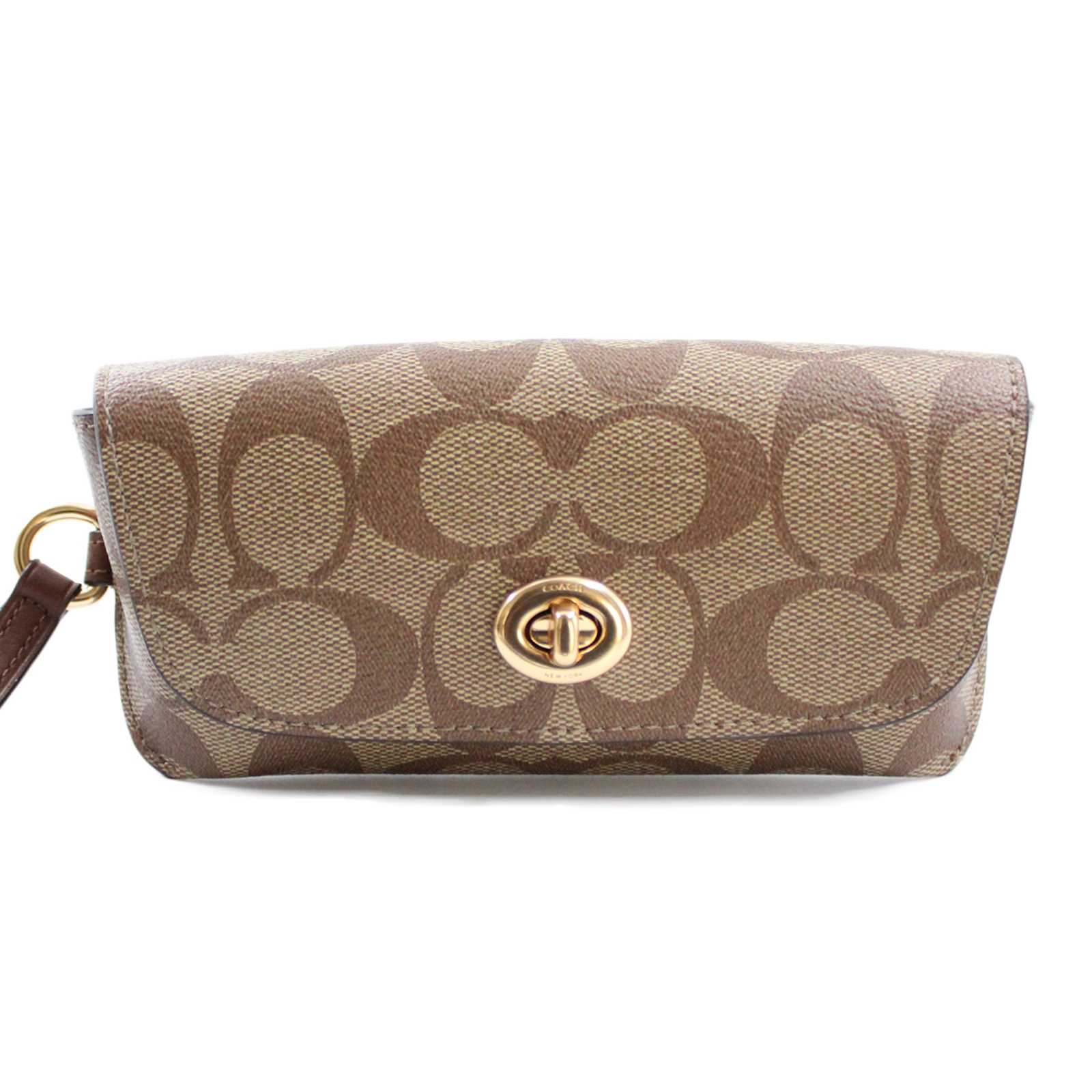 COACH Signature Canvas Khaki Gold Dogleash Clip Turn Lock Glasses Case - F73639 COACH Signature Canvas Khaki Gold Dogleash Clip Turn Lock Glasses Case - F73639