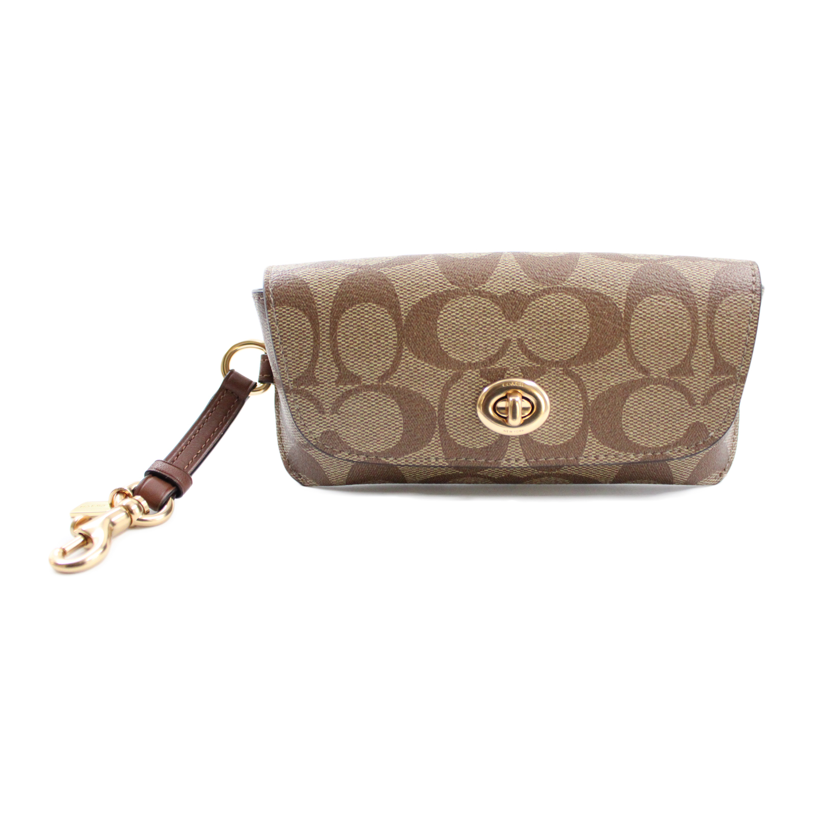 COACH Signature Canvas Khaki Gold Dogleash Clip Turn Lock Glasses Case - F73639 COACH Signature Canvas Khaki Gold Dogleash Clip Turn Lock Glasses Case - F73639