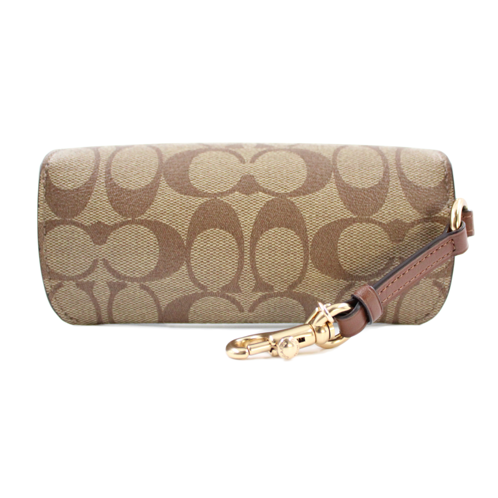 COACH Signature Canvas Khaki Gold Dogleash Clip Turn Lock Glasses Case - F73639 COACH Signature Canvas Khaki Gold Dogleash Clip Turn Lock Glasses Case - F73639