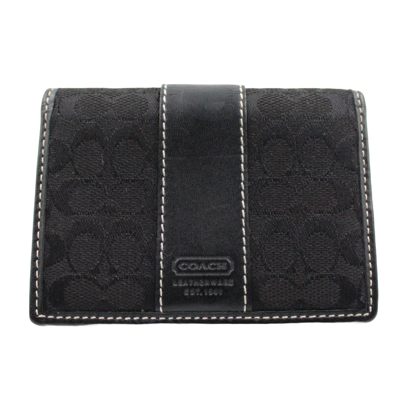 COACH Signature Leather Canvas Snap Closure Black Wallet ID Card Holder