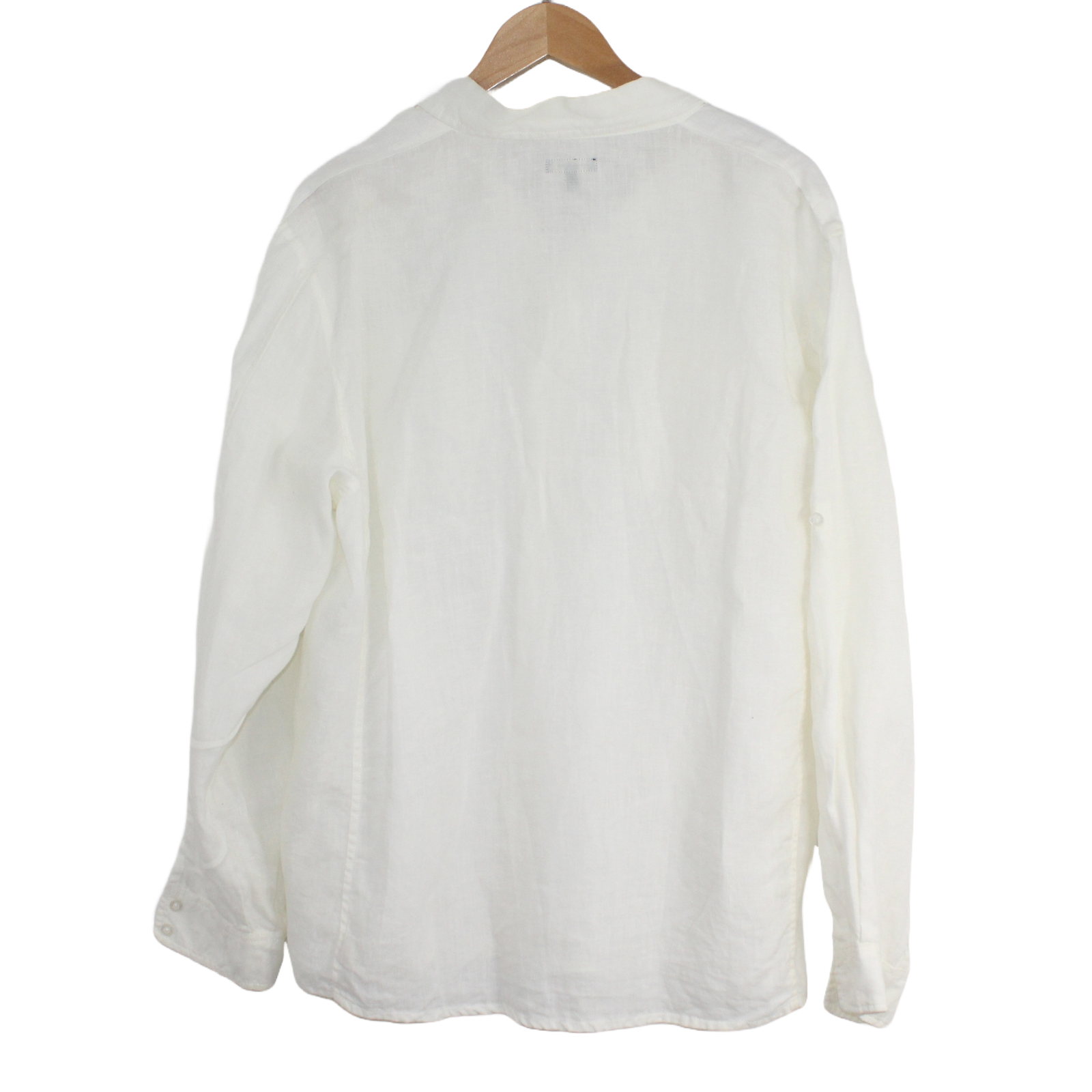 DENVER HAYES Linen Button Front Pockets Long Sleeve White Shirt - Large DENVER HAYES Linen Button Front Pockets Long Sleeve White Shirt - Large