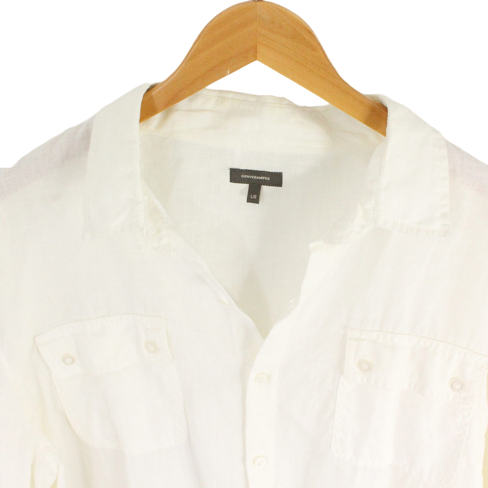 DENVER HAYES Linen Button Front Pockets Long Sleeve White Shirt - Large DENVER HAYES Linen Button Front Pockets Long Sleeve White Shirt - Large