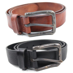 Genuine Distress Leather Single Prong Burnished Buckle Belt