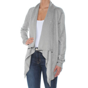 DKNY Grey Sequined Open Front Knit Cardigan Sweater