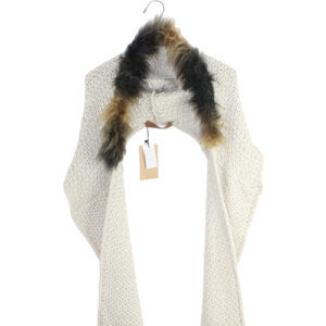 DSQUARED2 Cable Chunky Knit Hooded Faux Fur Wrap Ivory Scarf