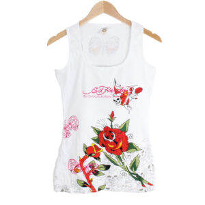 ED HARDY by CHRISTIAN AUDIGIER Cotton Racerback White Floral Tank Top