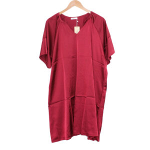 EKOUAER Satin Loungewear v-Neck Short Sleeve Red Dress - XL