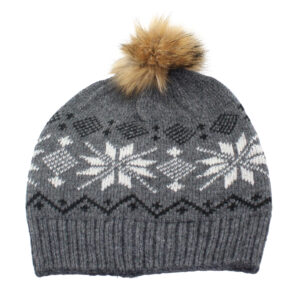 Charcoal Fair Isle Pompom Grey Hat