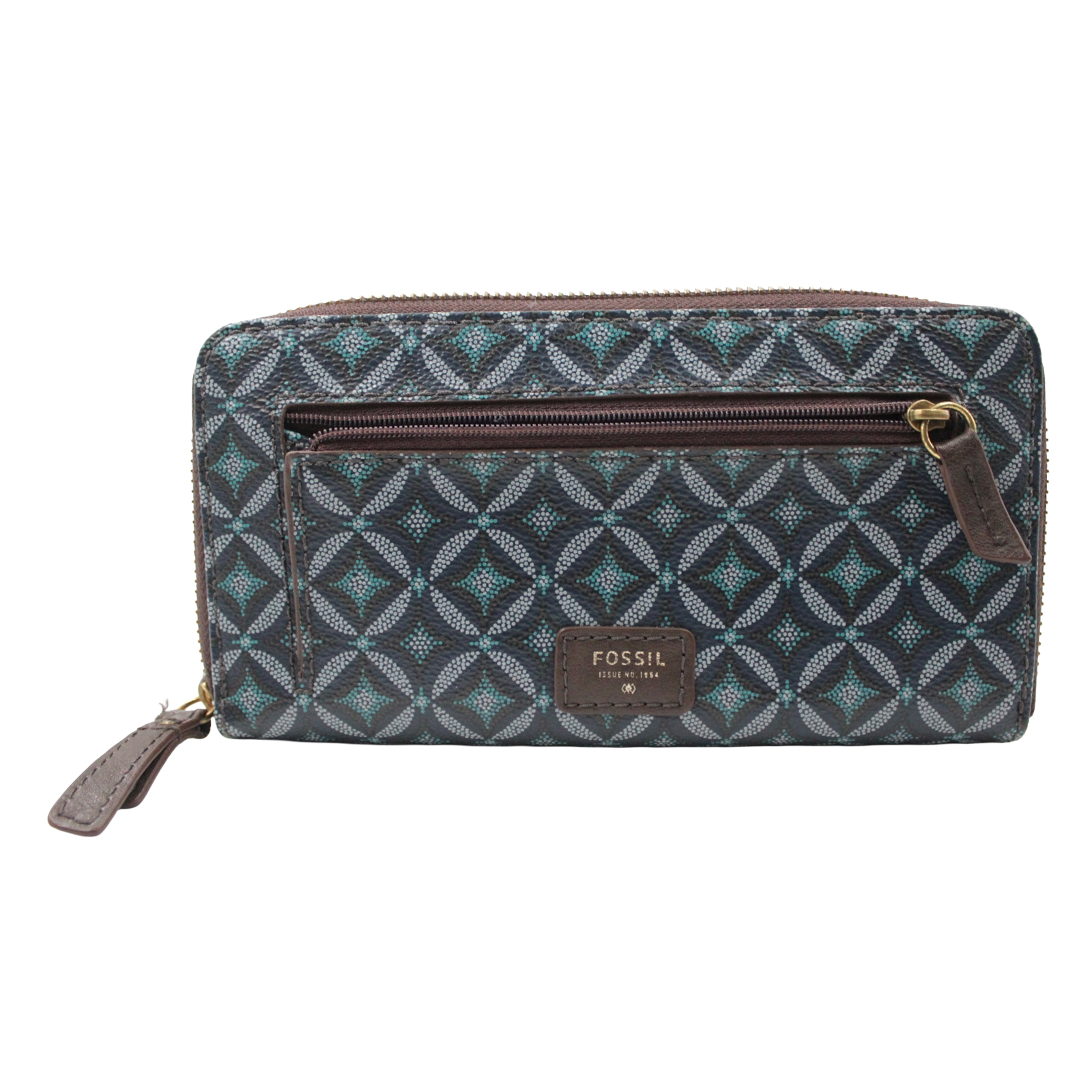 FOSSIL Leather Credit Card Slots Bill Compartments Blue Brown Multi-color Wallet FOSSIL Leather Credit Card Slots Bill Compartments Blue Brown Multi-color Wallet