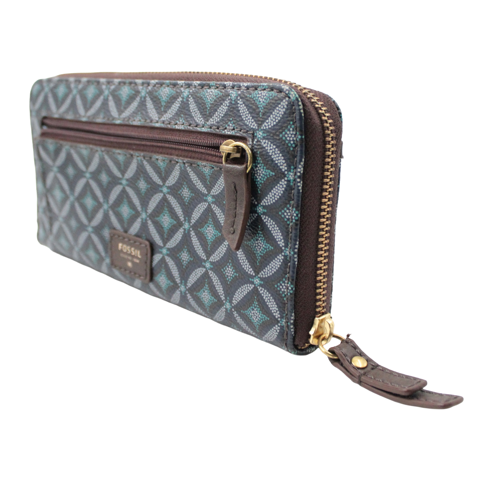 FOSSIL Leather Credit Card Slots Bill Compartments Blue Brown Multi-color Wallet FOSSIL Leather Credit Card Slots Bill Compartments Blue Brown Multi-color Wallet