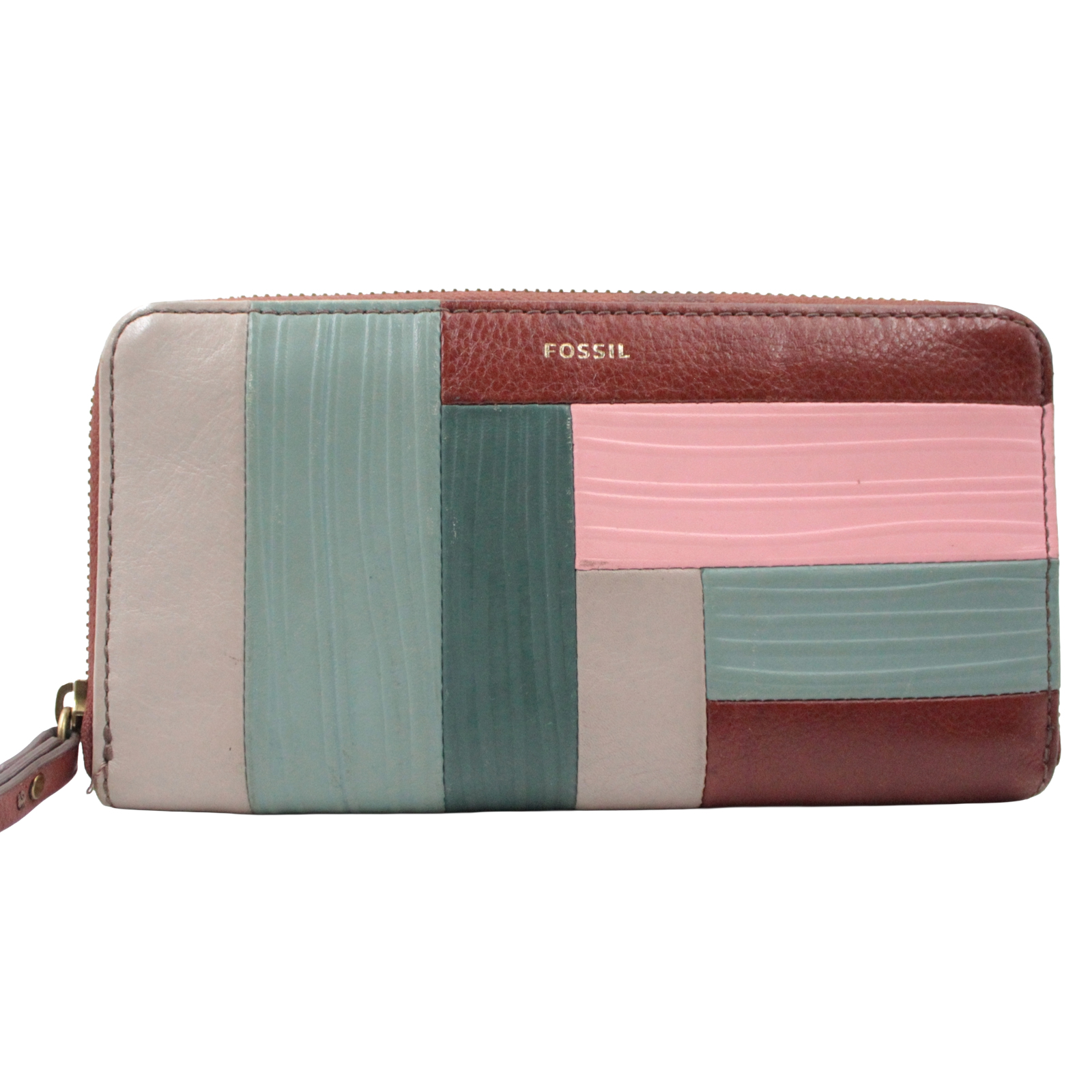 FOSSIL Cowhide Leather Credit Card Slots Zip Around Brown Colorblock Wallet FOSSIL Cowhide Leather Credit Card Slots Zip Around Brown Colorblock Wallet