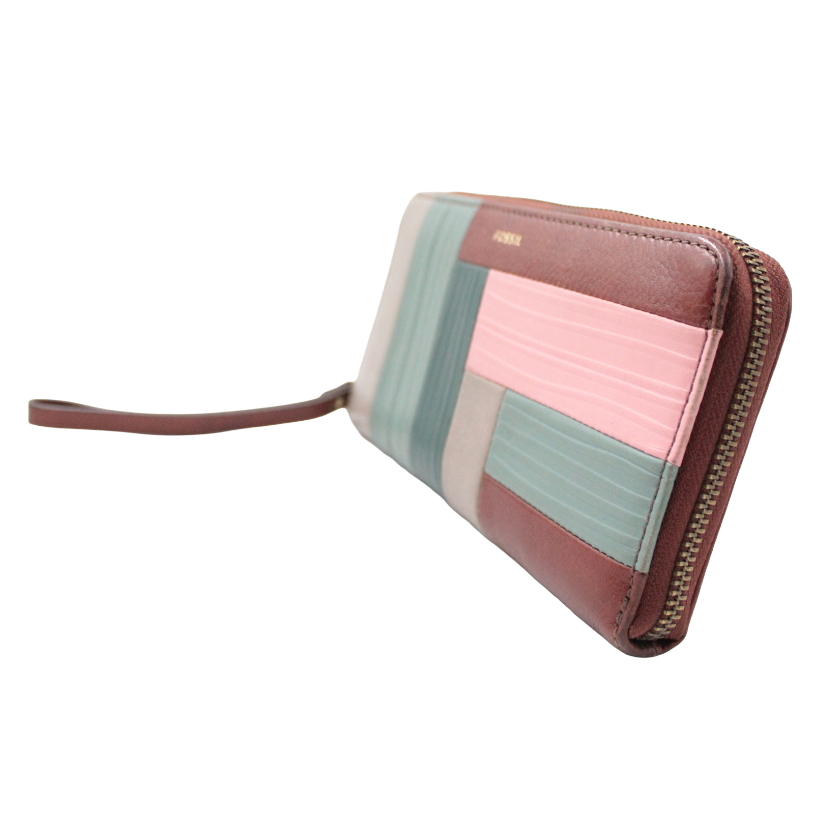FOSSIL Cowhide Leather Credit Card Slots Zip Around Brown Colorblock Wallet FOSSIL Cowhide Leather Credit Card Slots Zip Around Brown Colorblock Wallet