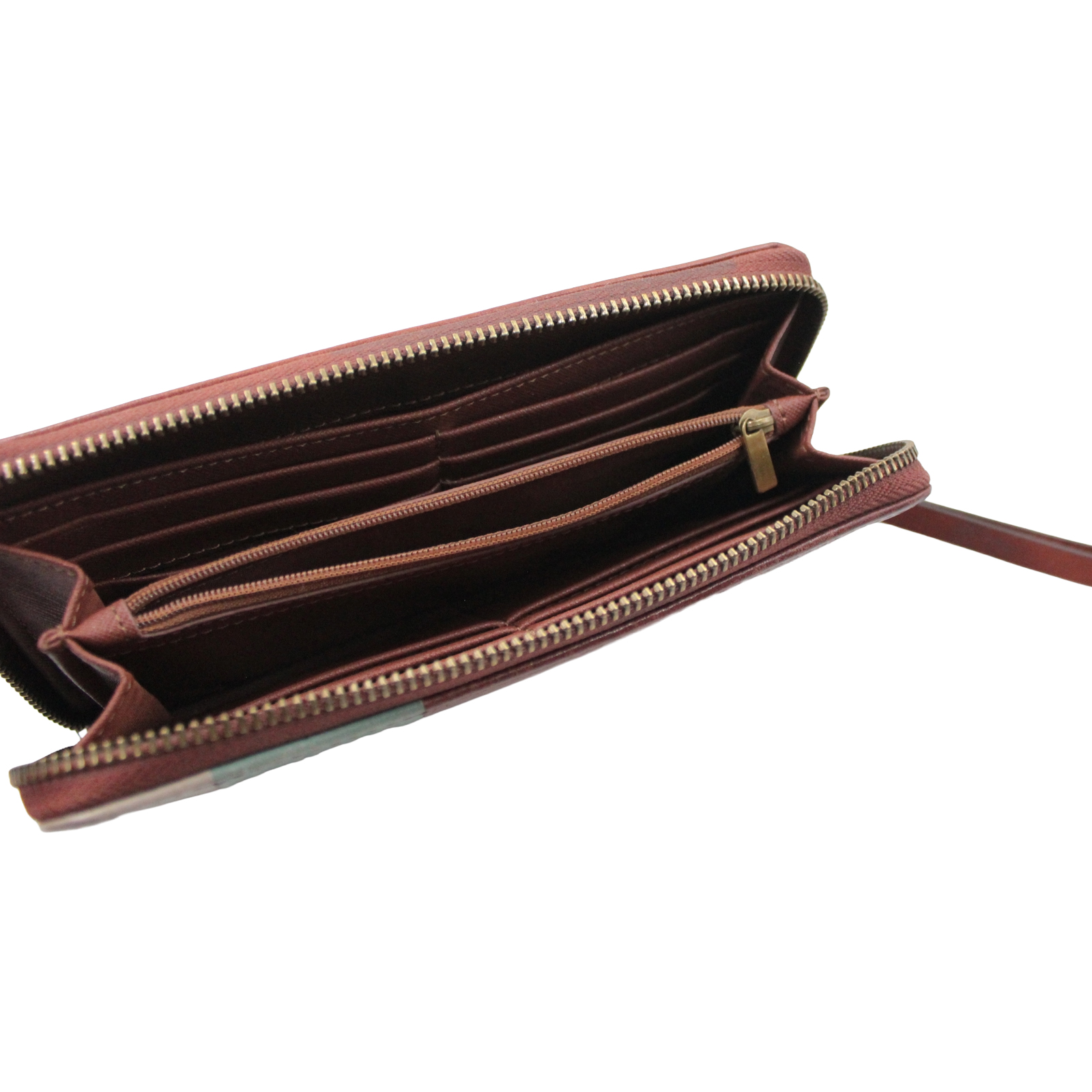 FOSSIL Cowhide Leather Credit Card Slots Zip Around Brown Colorblock Wallet FOSSIL Cowhide Leather Credit Card Slots Zip Around Brown Colorblock Wallet