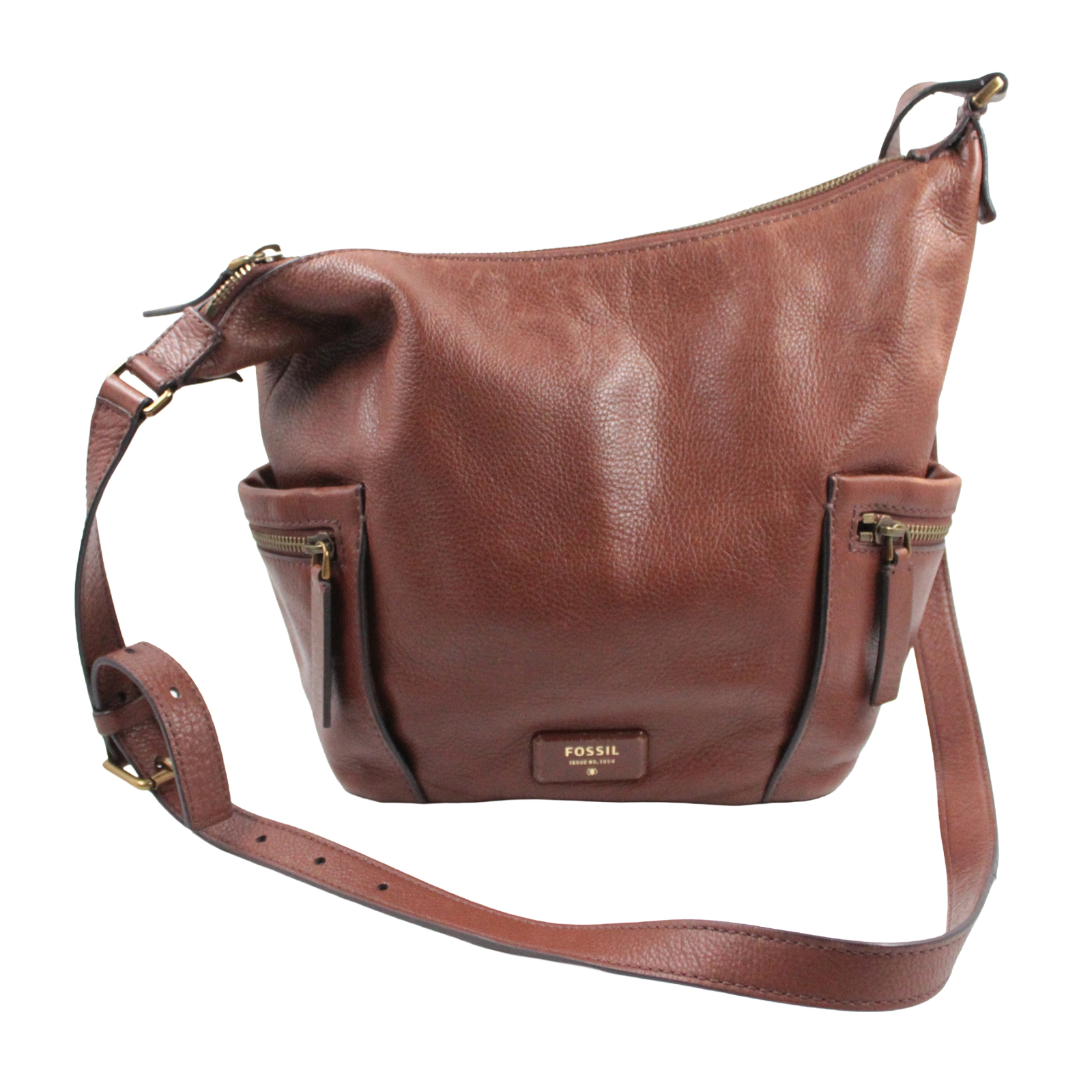 FOSSIL Cow Hide Leather Crossbody Shoulder Zip Closure Brown Bag