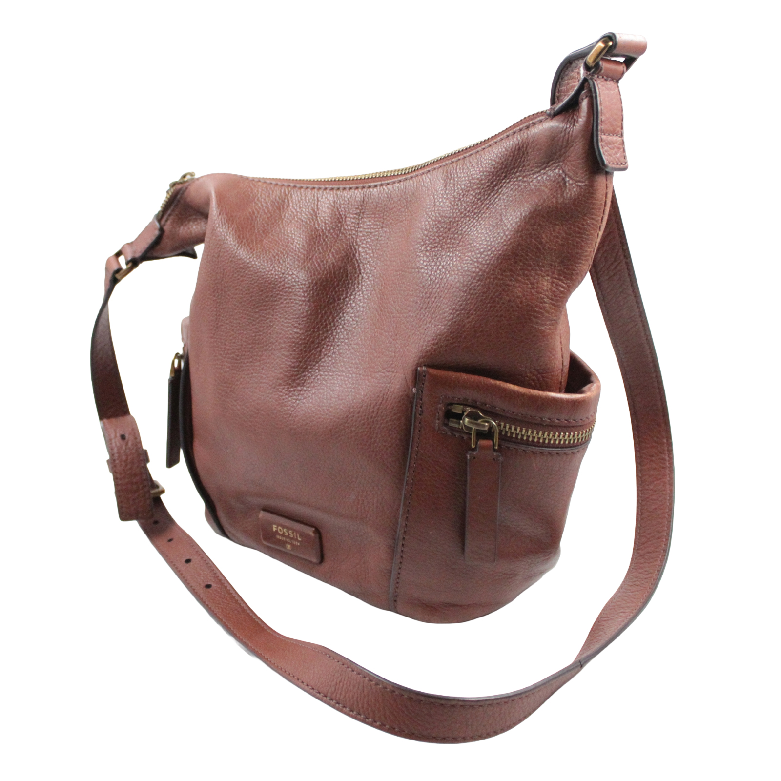 FOSSIL Cow Hide Leather Crossbody Shoulder Zip Closure Brown Bag FOSSIL Cow Hide Leather Crossbody Shoulder Zip Closure Brown Bag