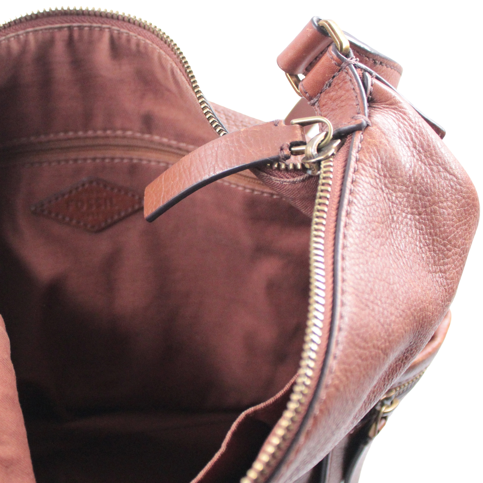 FOSSIL Cow Hide Leather Crossbody Shoulder Zip Closure Brown Bag FOSSIL Cow Hide Leather Crossbody Shoulder Zip Closure Brown Bag