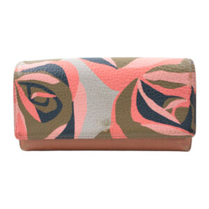 FOSSIL Leather Credit Card Slots Bill Compartments Brown Pink Multi-color Wallet