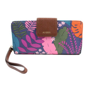 FOSSIL Madison Blue Tropical Wristlet Zip Clutch Wallet