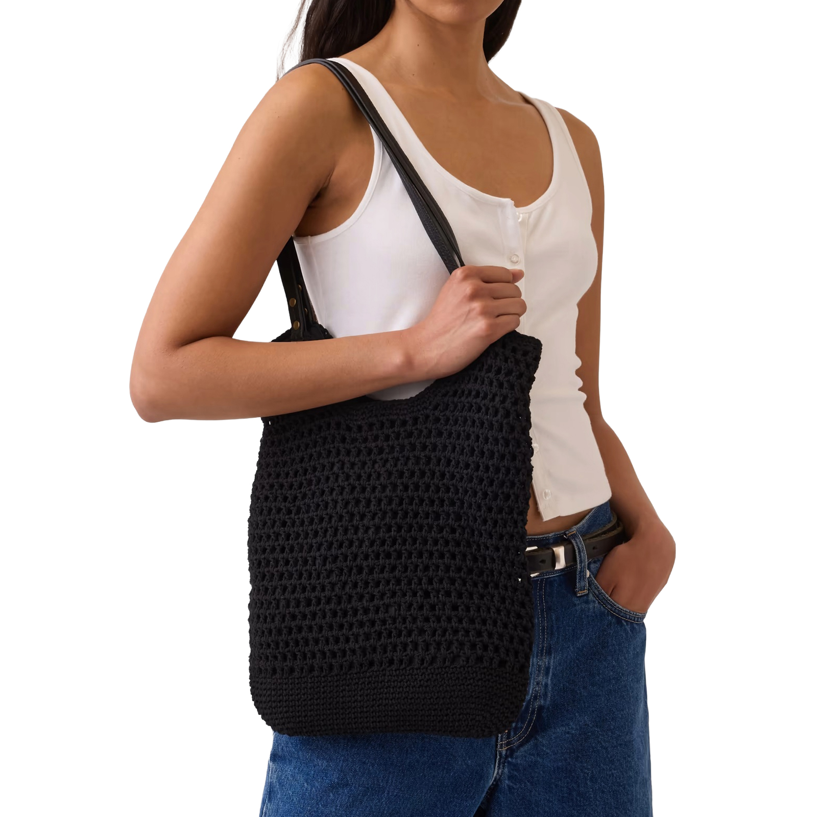 GAP Cotton Knit Crochet Snap Closure Tote Bag GAP Cotton Knit Crochet Snap Closure Tote Bag