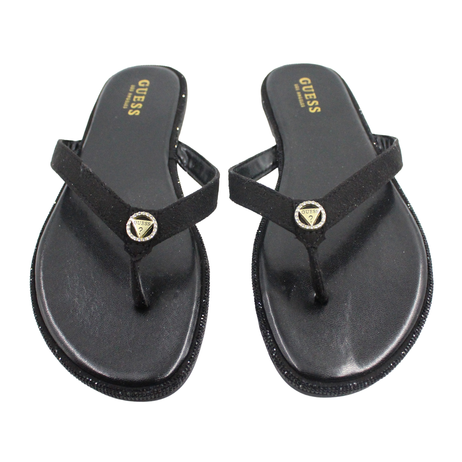 GUESS BARENN Bling Rhinestone Slip-on Black Flip Flop Sandals