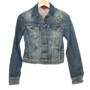 GUESS Denim Cotton Blend Distressed Faded Blue Jeans Jacket - Medium
