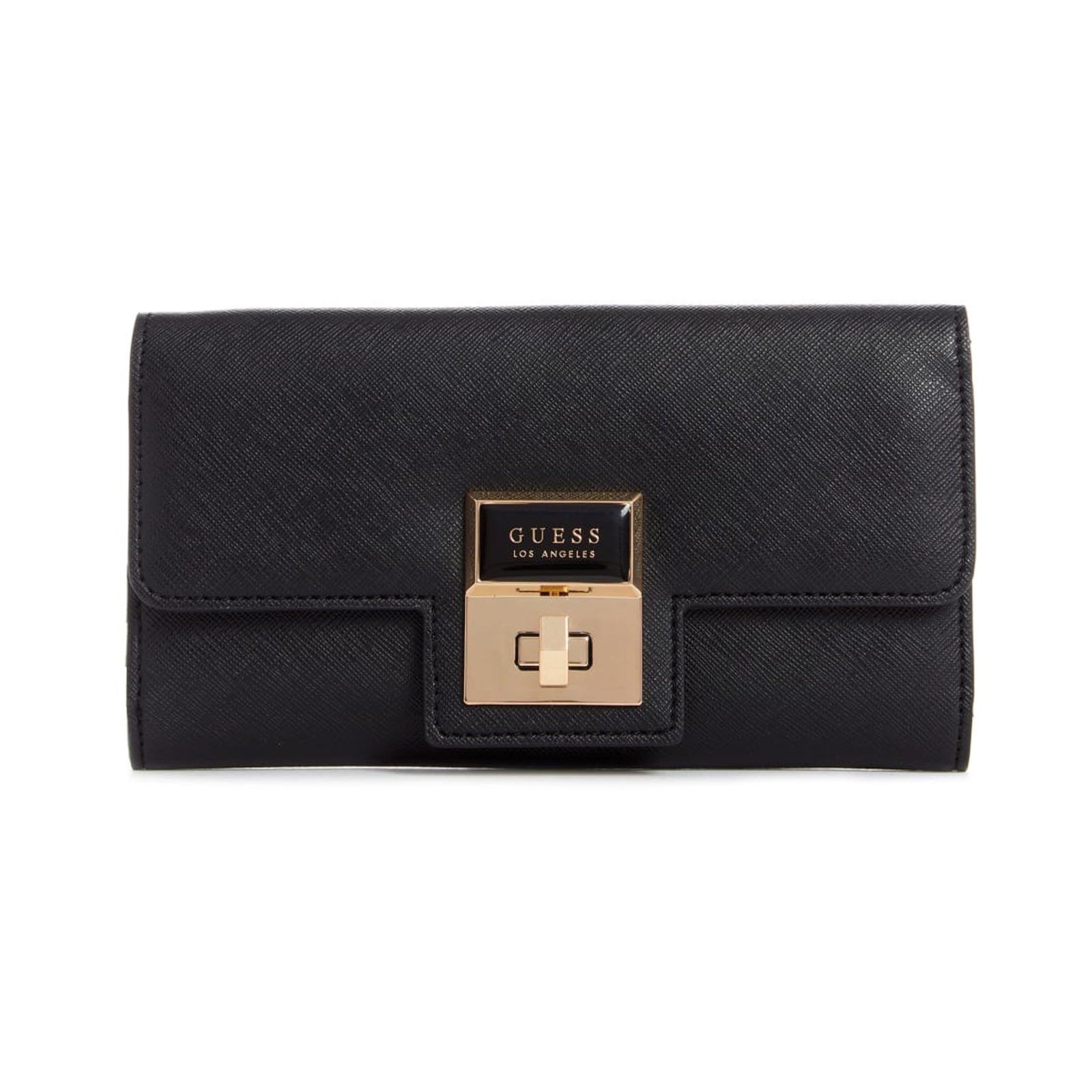 GUESS Mariacarla Faux Leather Faux Turn Lock Black Gold Tone Wallet GUESS Mariacarla Faux Leather Faux Turn Lock Black Gold Tone Wallet