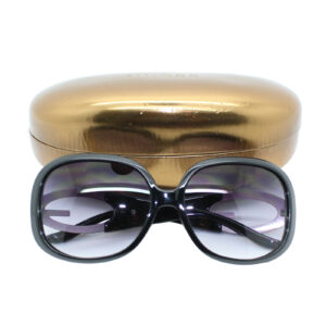 GUESS Oversized Round Lens Black Silver Temple Eyewear Sunglasses