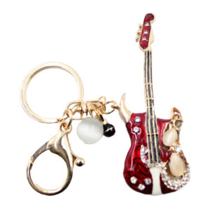 Guitar Gold-tone Rhinestone Crystals Lobster Clasp Keychain Bag Charm