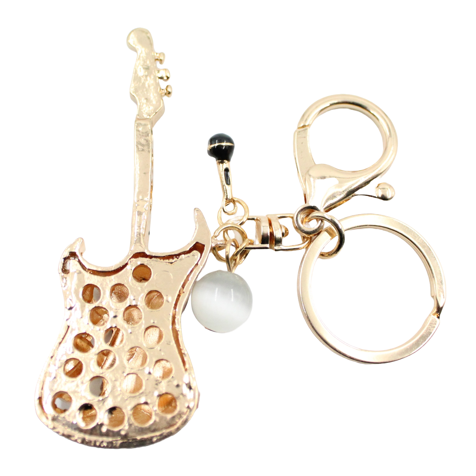 Guitar Gold-tone Rhinestone Crystals Lobster Clasp Keychain Bag Charm Guitar Gold-tone Rhinestone Crystals Lobster Clasp Keychain Bag Charm