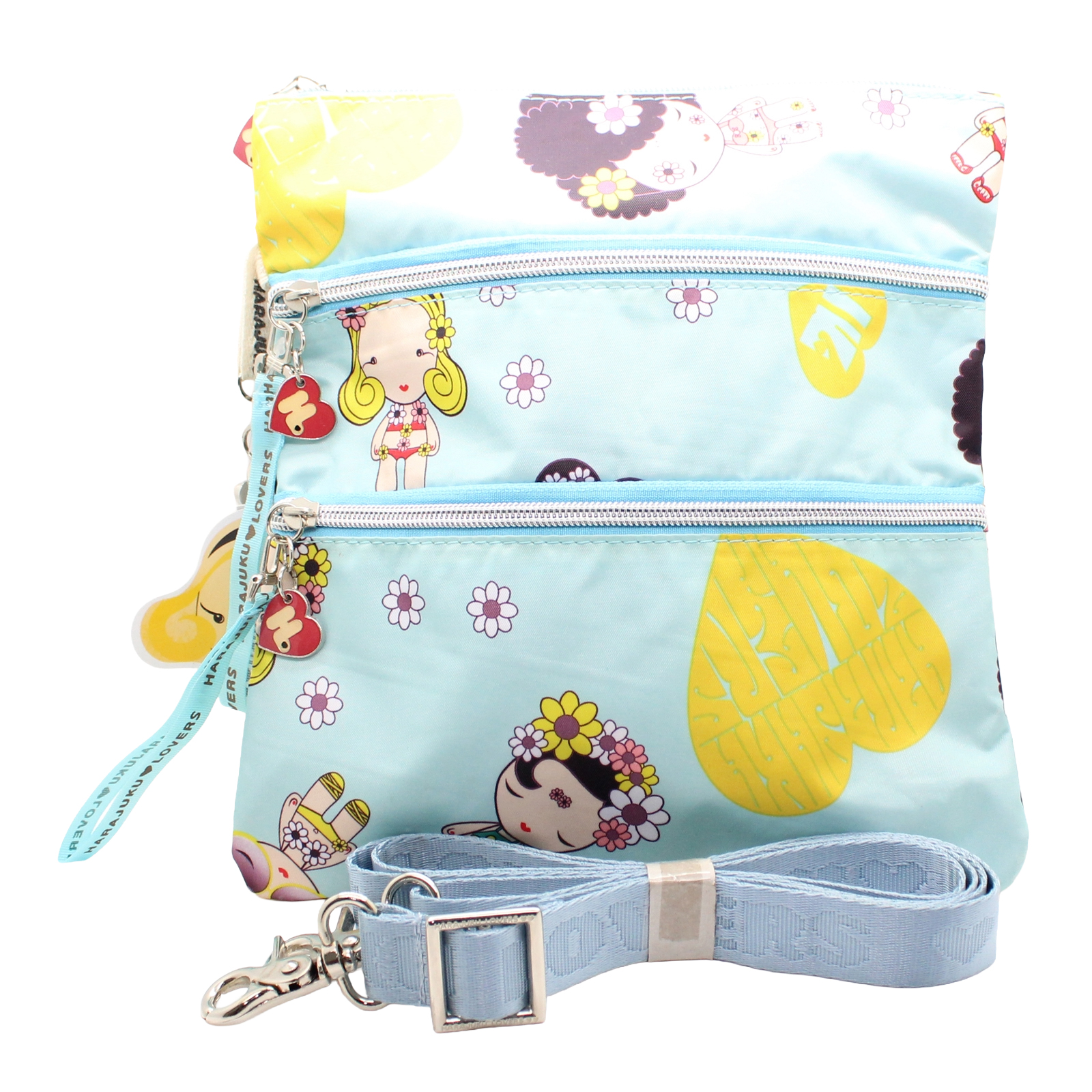 HARAJUKU LOVERS Adjustable Crossbody Messenger Blue Multi Color Bag