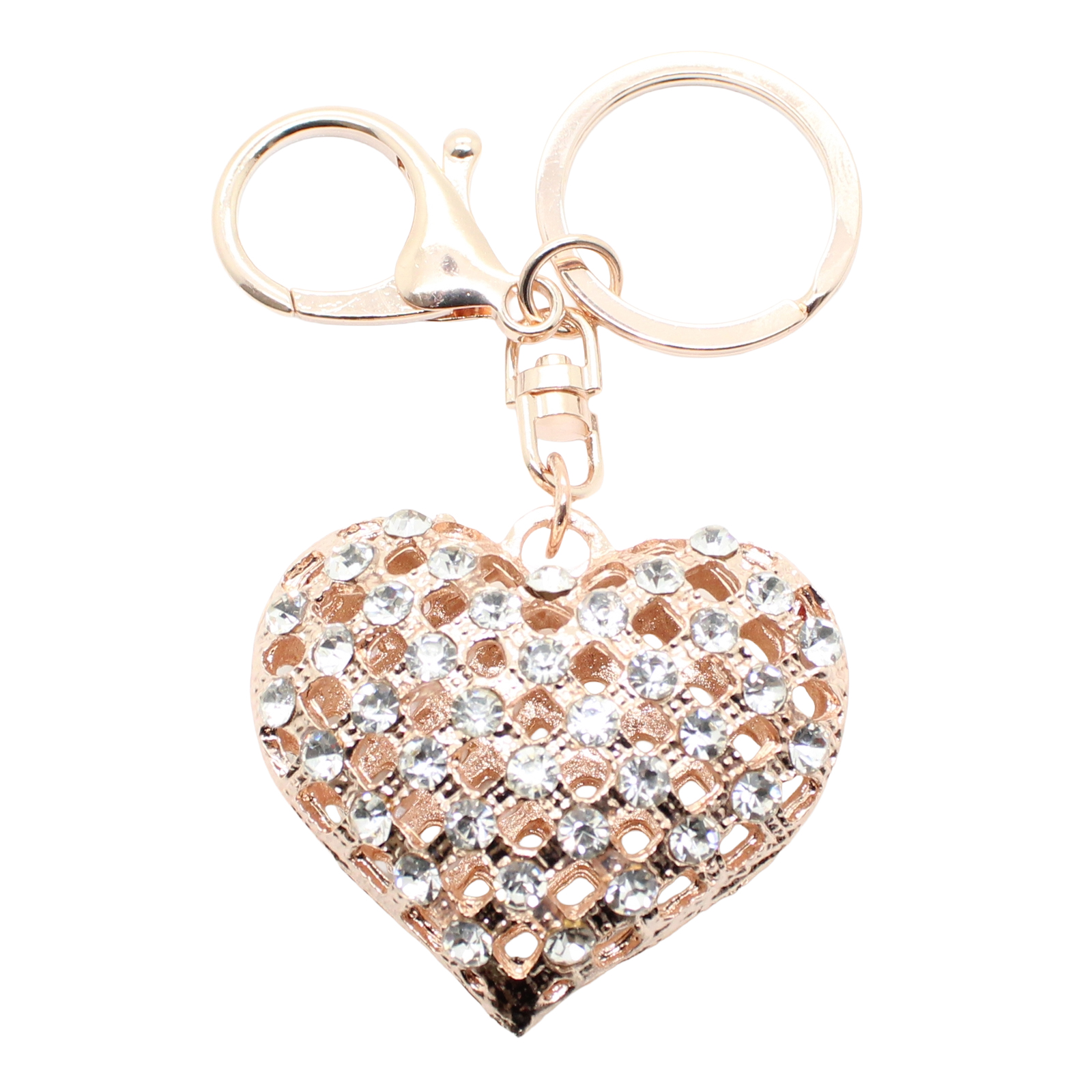 Heart Gold-tone Rhinestone Crystals Lobster Clasp Keychain Bag Charm Heart Gold-tone Rhinestone Crystals Lobster Clasp Keychain Bag Charm