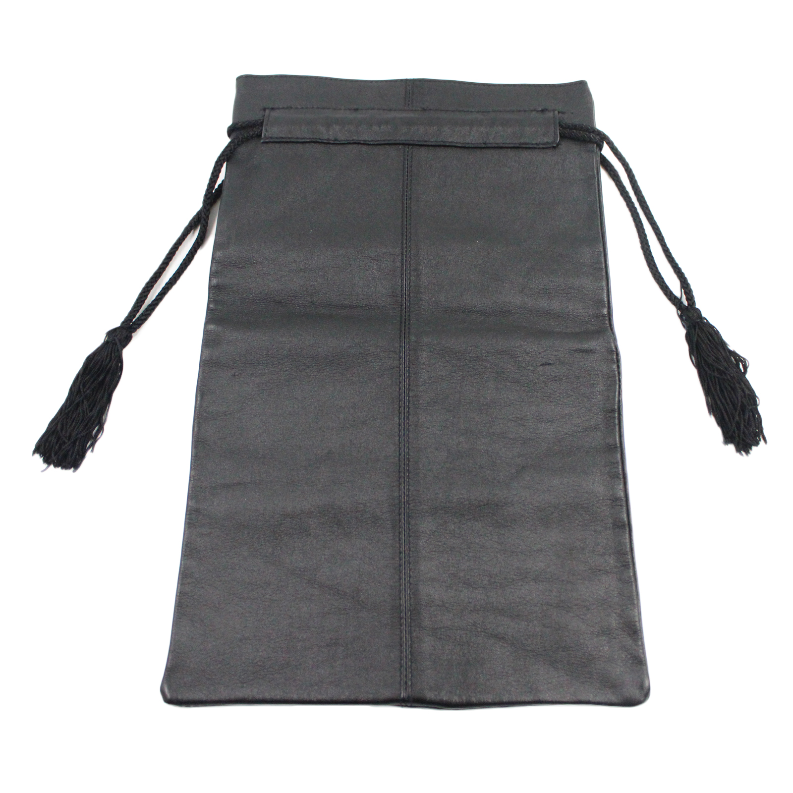 HENRY BIRKS Vintage Leather Fringe Drawstring Black Pouch Bag HENRY BIRKS Vintage Leather Fringe Drawstring Black Pouch Bag