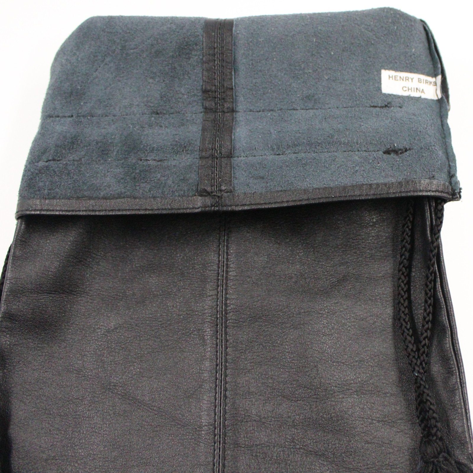 HENRY BIRKS Vintage Leather Fringe Drawstring Black Pouch Bag HENRY BIRKS Vintage Leather Fringe Drawstring Black Pouch Bag