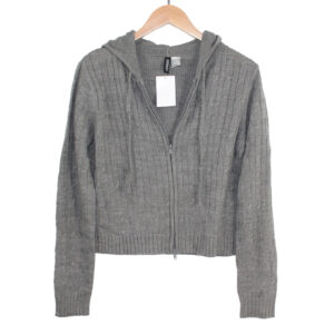 H&M Hoodie Full Zip Knit Long Sleeve Stretchy Grey Sweater - Large